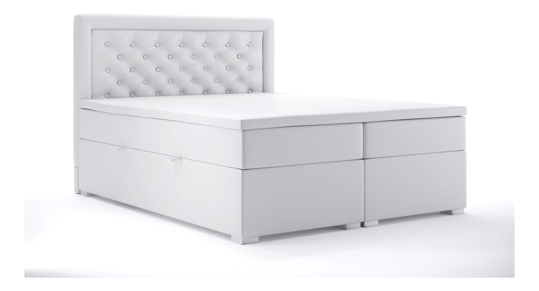 Franciaágy Boxspring 140 cm Gllamy (fehér öko-bőr) (tárolóhellyel)