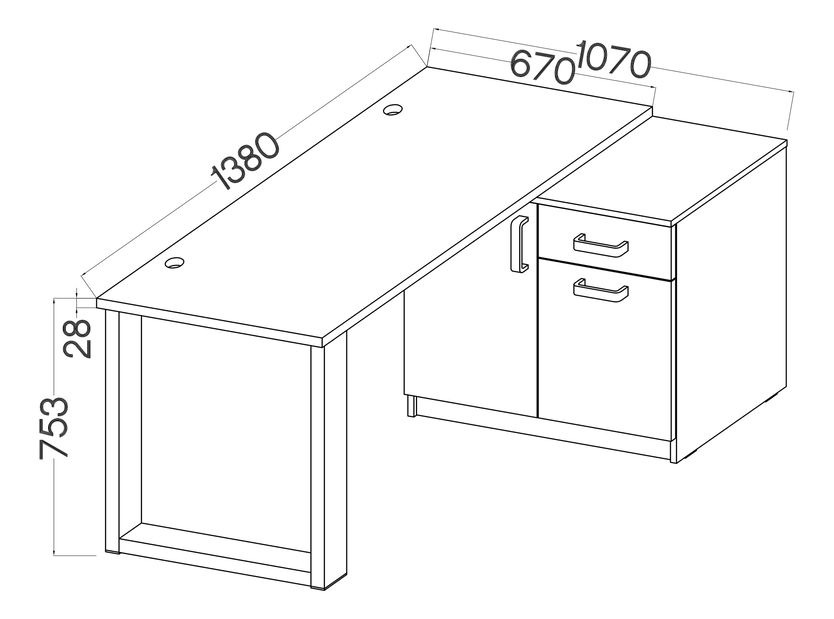 Pc stolík Mantela 130 (svetlosivá + dub artisan)