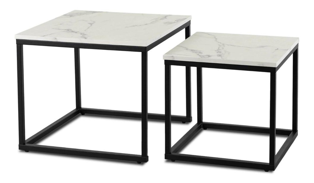 Set 2 măsuțe de cafea Ocupa (marmură alb + negru) 