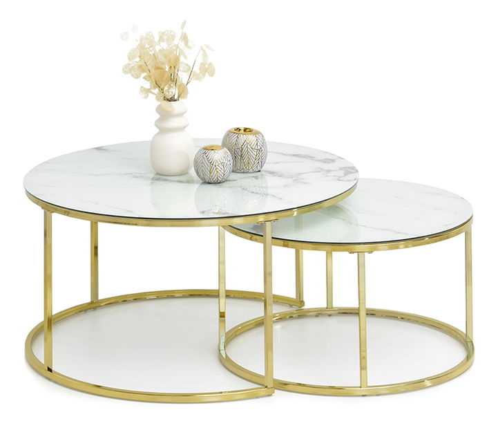 Dohányzóasztal Grande (fehér márvány + arany)