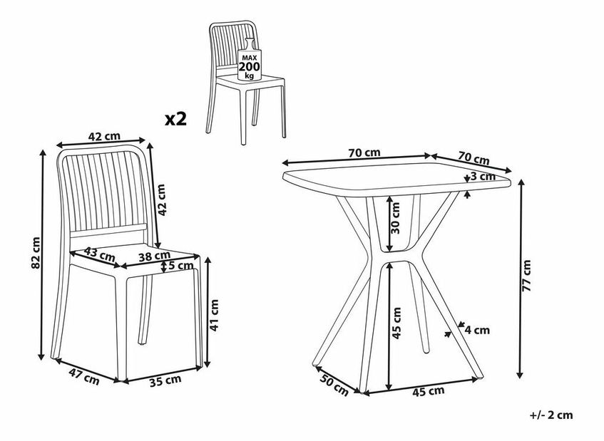 Balkónová zostava Sinnamon (biely plast) 
