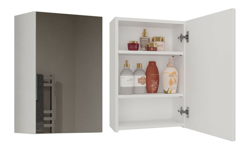 Závesná kúpelňová skrinka Perdieron 3 (biela) (so zrkadlom)