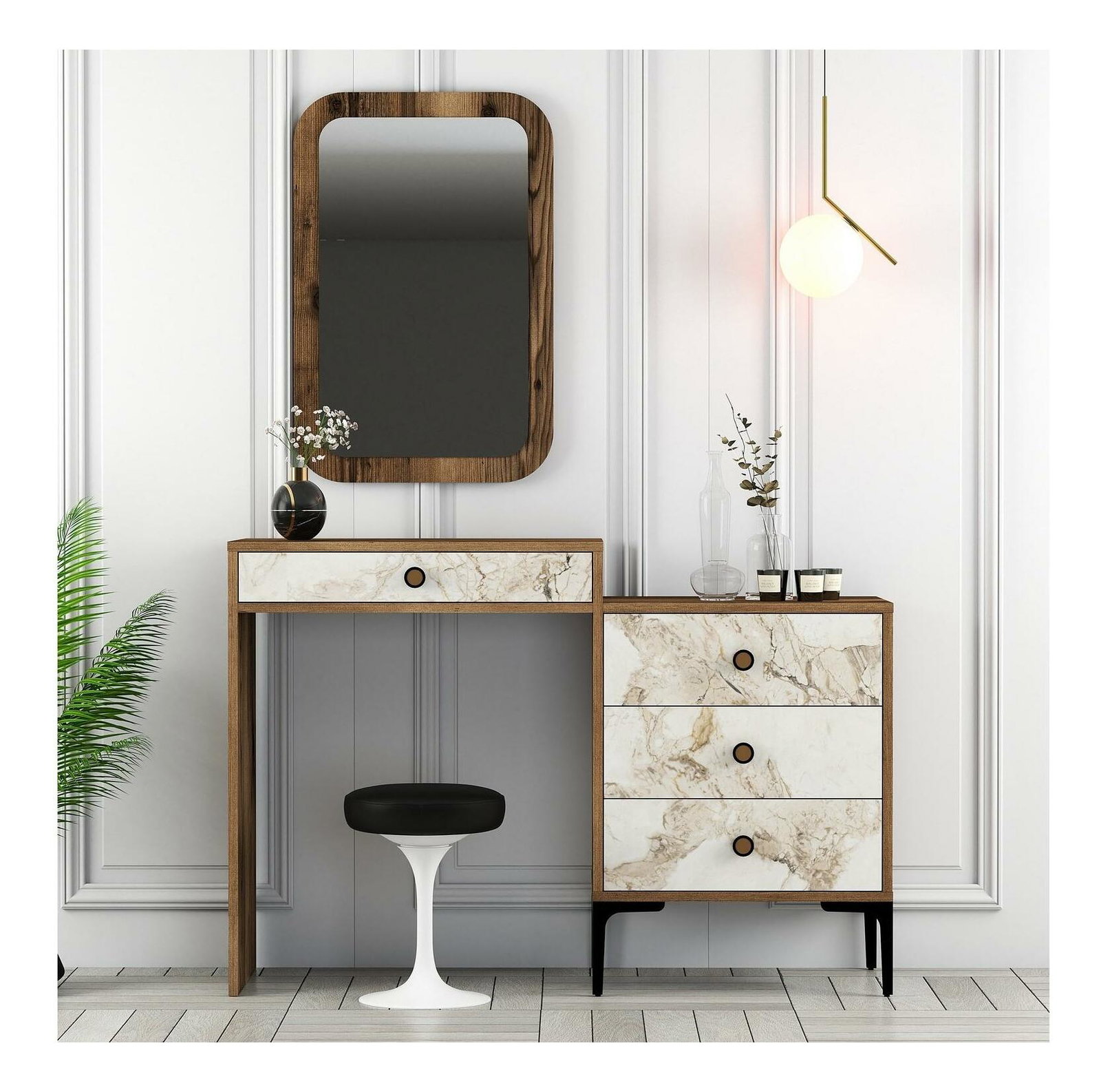 Fésülködőasztal Logan 2 (fehér + dió) (tükörrel)