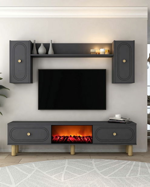 Obývacia stena s krbom Polena (antracit)