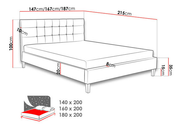 Bračni krevet 140 cm Marona (ljubičasta) (s podnicom)