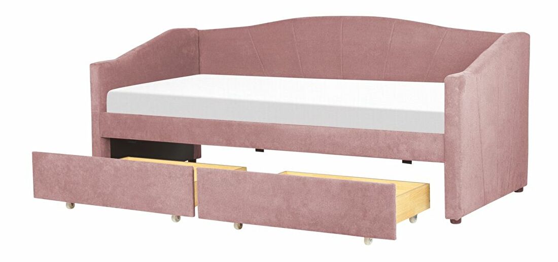 Jednostruki krevet 200 x 90 cm Vitto (ružičasta) (s podnicom i prostorom za odlaganje)