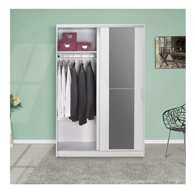 Skriňa s posuvnými dverami Solstice 2 (biela) (so zrkadlom)