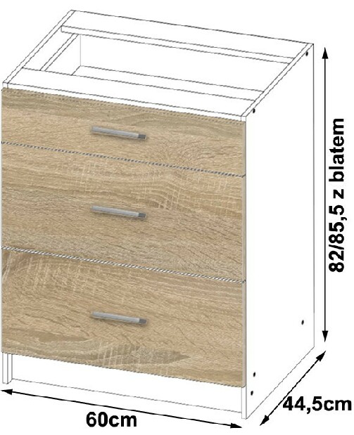 Dulap inferior de bucătărie Lula s60 sz3 (Alb mat + stejar sonoma)