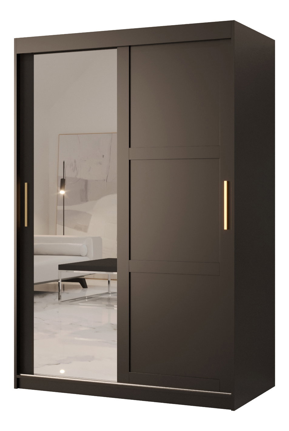 Ruhásszekrény Riven 2 120 (matt fekete) (tükörrel)