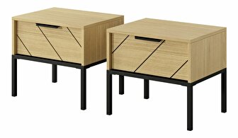 Set 2 buc. noptiere Versaccio D (Stejar scandi + Negru)