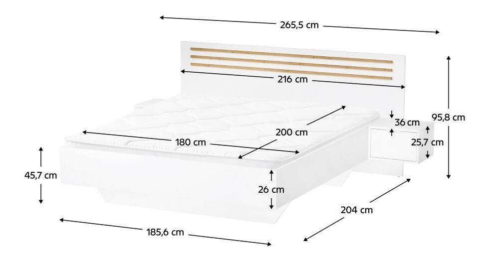 Set postel a 2 ks nočných stolíkov Frens (biela + dub artisan)