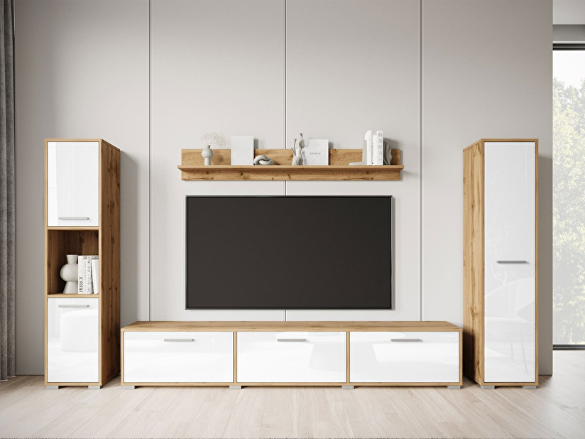 Mobilier living Ikinra XL (Stejar wotan + lucios Alb) 