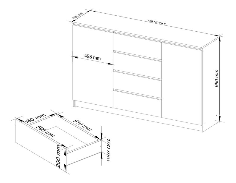 Komoda Kurtinaitis 2D 4SZ (hrast sonoma + bijela)