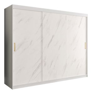 Šatníková skriňa 250 cm Marbelo T (matná biela + biely mramor)