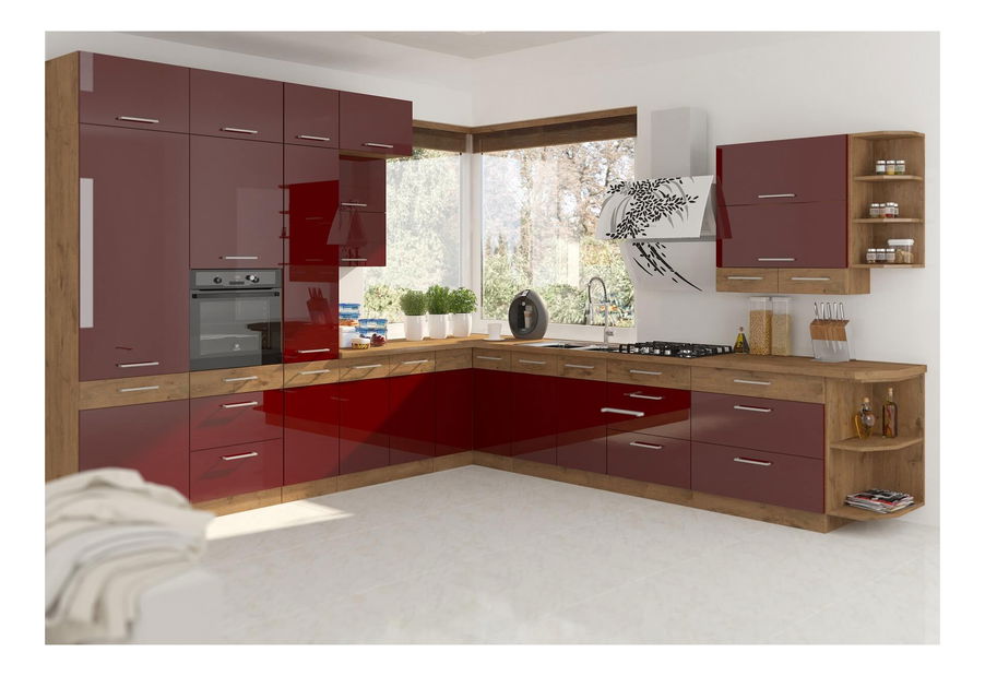 Dolná kuchynská skrinka Virion 60 DK 210 2F (dub lancelot + bordová)