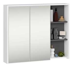 Kúpelňová skrinka Vambos W90 2D 3P LO (biela + grafit) (so zrkadlom)