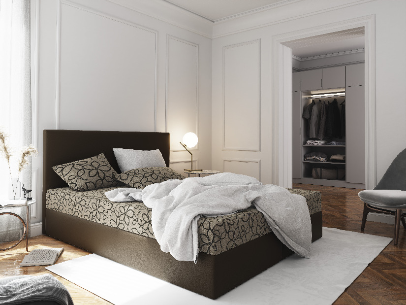 Bračni krevet Boxspring 140 cm Lilac Comfort (uzorak + smeđa) (s madracem i prostorom za odlaganje)