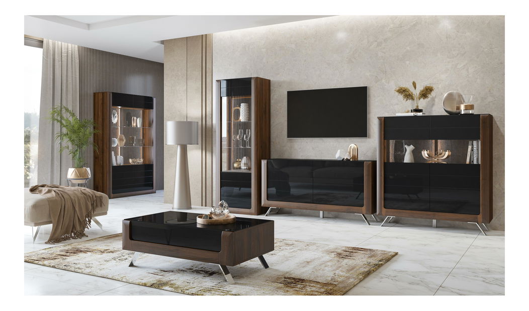 Obývacia izba Kassie 2 (čierny lesk + orech columbia)