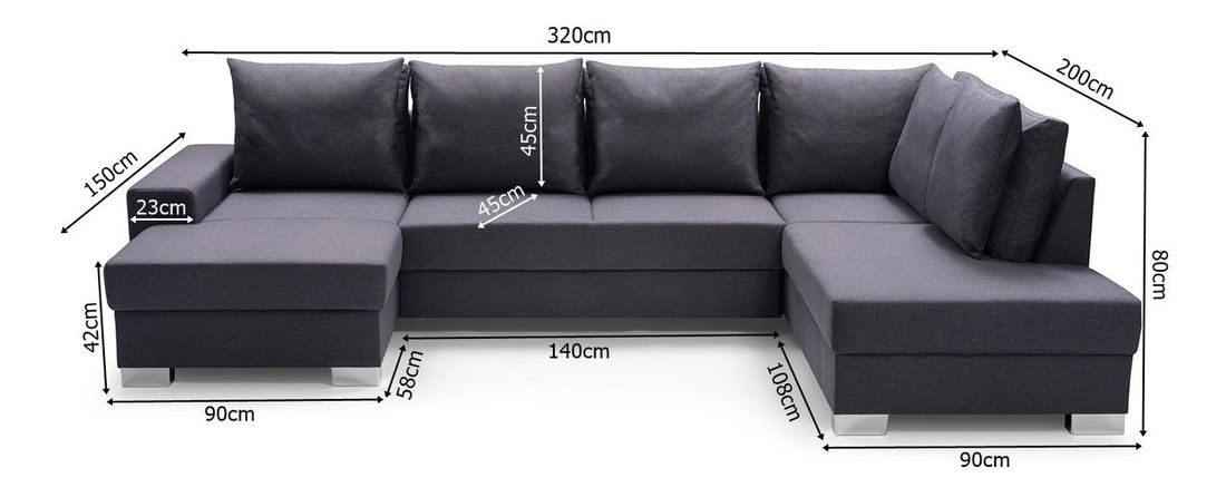 Rohová sedačka v tvare U Olympia (tmavosivá) (P)