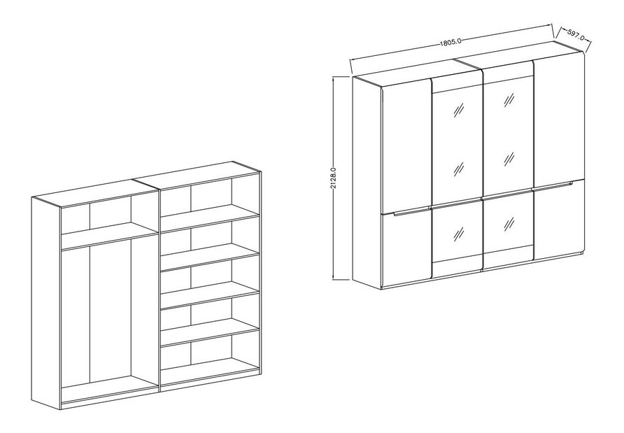 Dulap de haine Hayle Typ 20 (gri + gri luciu înalt)