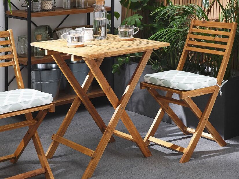 Bistro set FIJI (masiv) (svijetlo smeđa) (s jastucima boje mente)