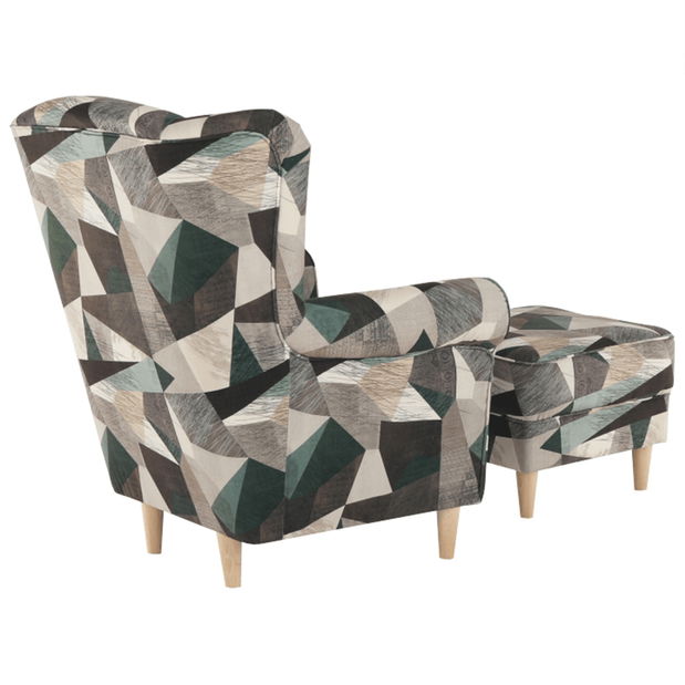 Fotelja s tabureom Aevo (smeđe zeleni uzorak)