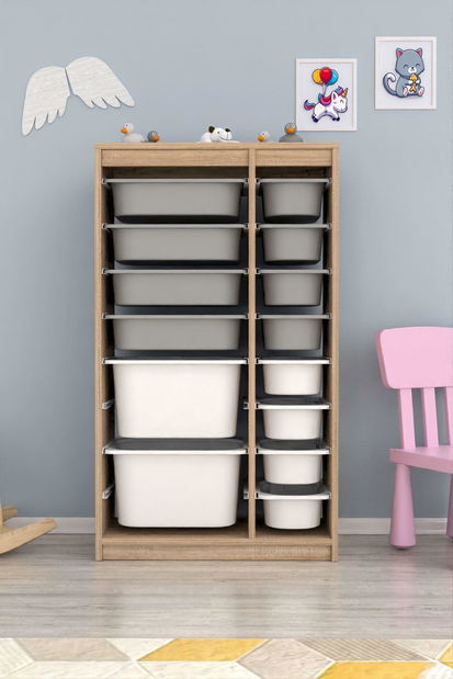 Organizator za igračke Dremonka 6 (hrast sonoma + siva + bijela)