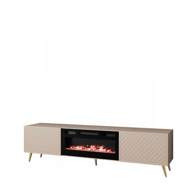 Dulap TV cu șemineu Baranto EF (Bej nisipiu + auriu) 