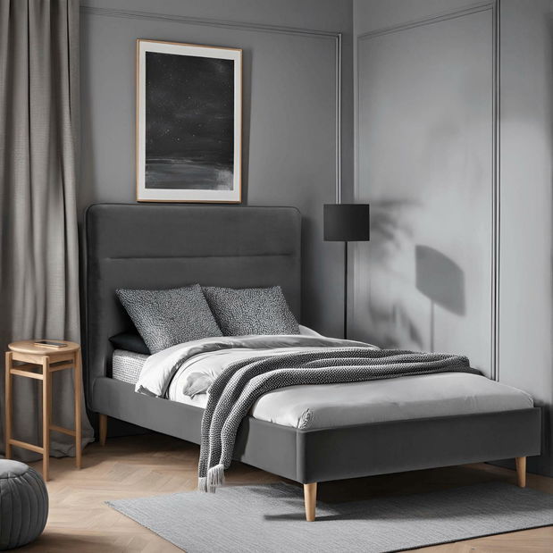 Jednostruki krevet 90 cm Nodrizas (siva) (s podnicom)