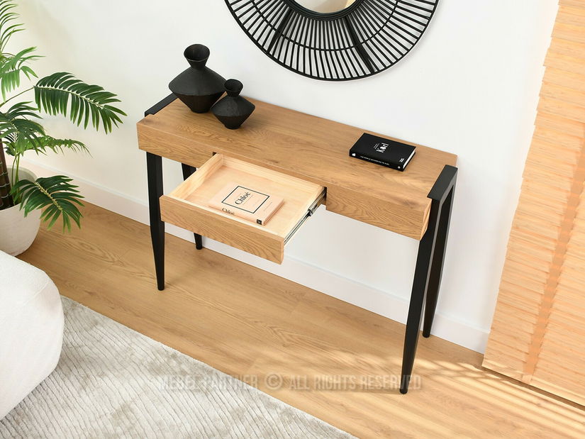 Măsuță consolă Mukusiz (stejar + negru)