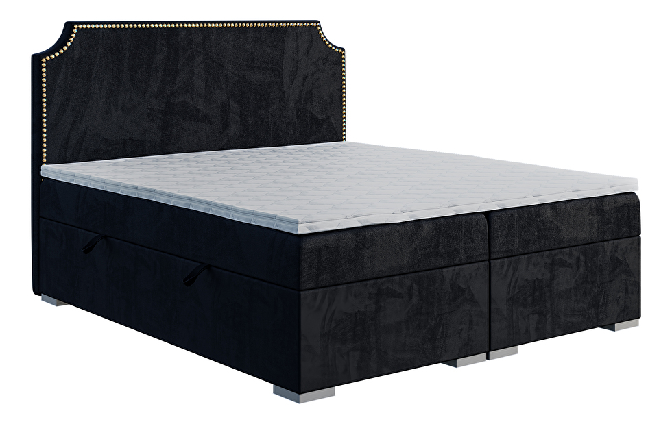 Manželská posteľ Boxspring 140 cm Lupin (čierna) (s matracom a úl. priestorom)