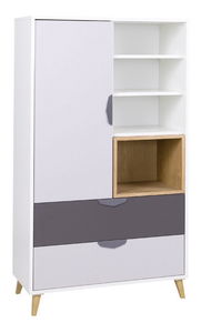 Policová skriňa Juna 5 (biela + grafit + sivá + dub lefkas)