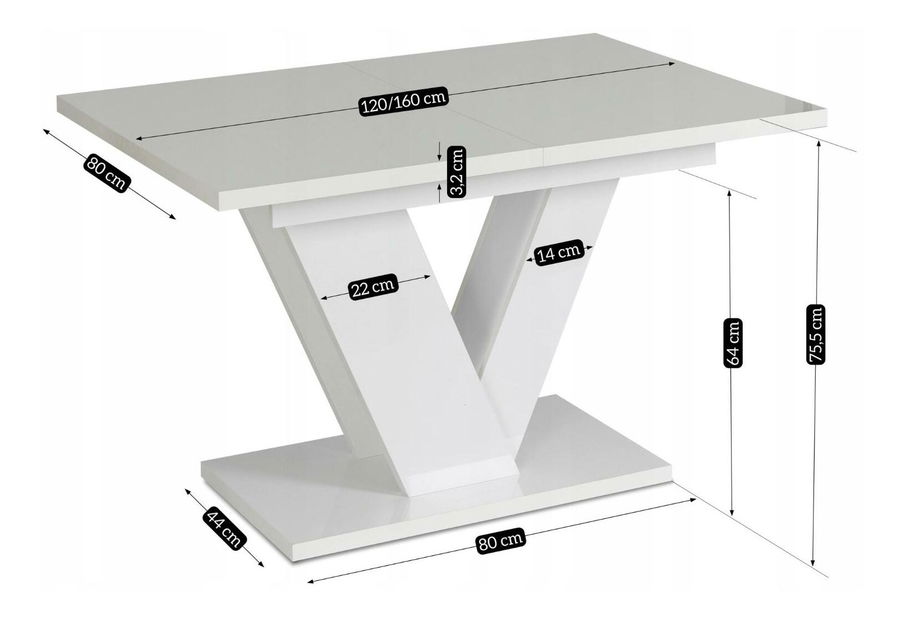 Blagovaonski stol na razvlačenje Comentado (bijeli sjaj) (za 4 do 6 osoba)