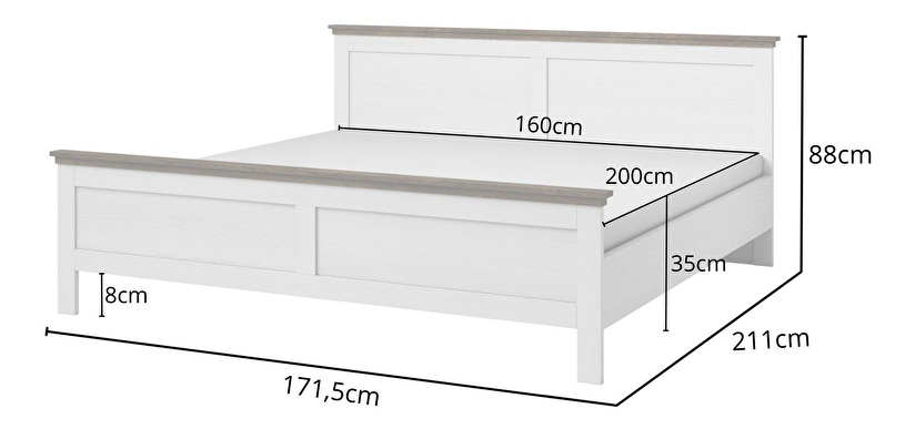 Bračni krevet 160 cm Elvina S tip 31 (bijeli popol + hrast lefkas)