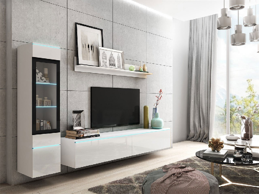 Mobilier living Selwyn I (Alb + Alb lucios ) (iluminat LED Alb)