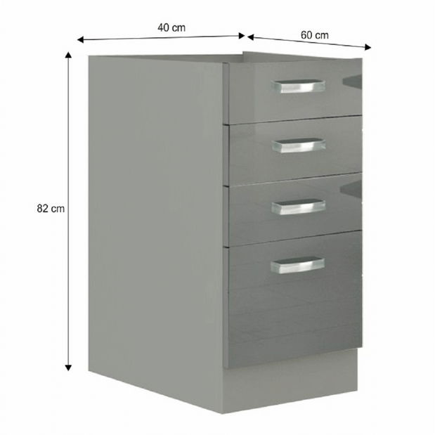 Dulap inferior de bucătărie 40 D 4S BB Pleitton (Gri ultralucios)