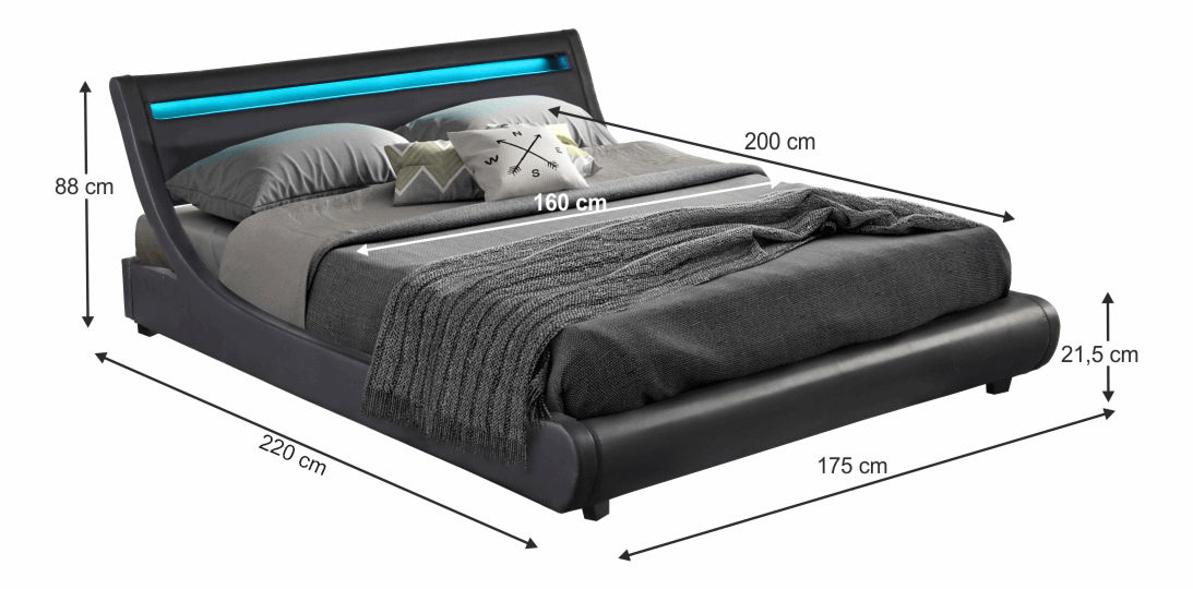 Franciaágy 160 cm Filina (fekete) (ágyráccsal)