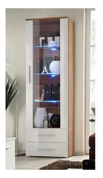 Vitrína Nelia 23 NWH N1 (s osvetlením) (slivka + lesk biely)