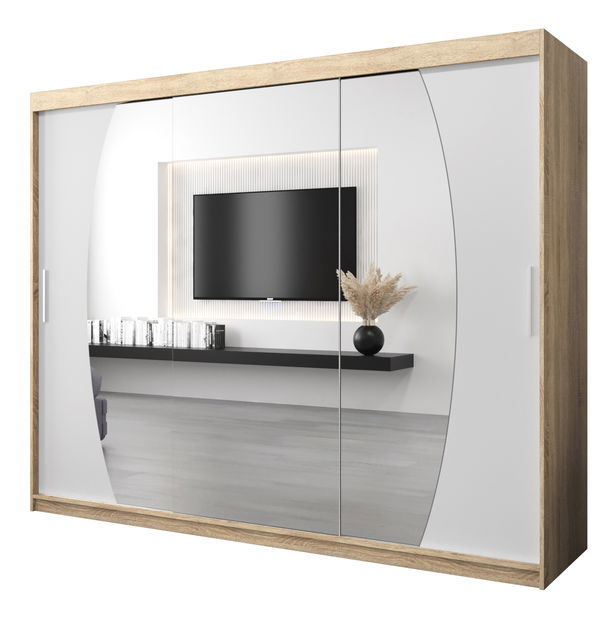 Ruhásszekrény 250 cm Eclipse (szonoma tölgy + matt fehér)