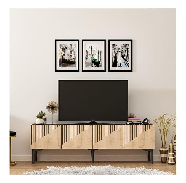 TV asztal/szekrény Tomune 4 (zafír tölgy + fekete márvány) 