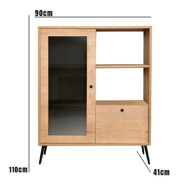 Vitrína Calvinetta (dub + čierna + dymové sklo)