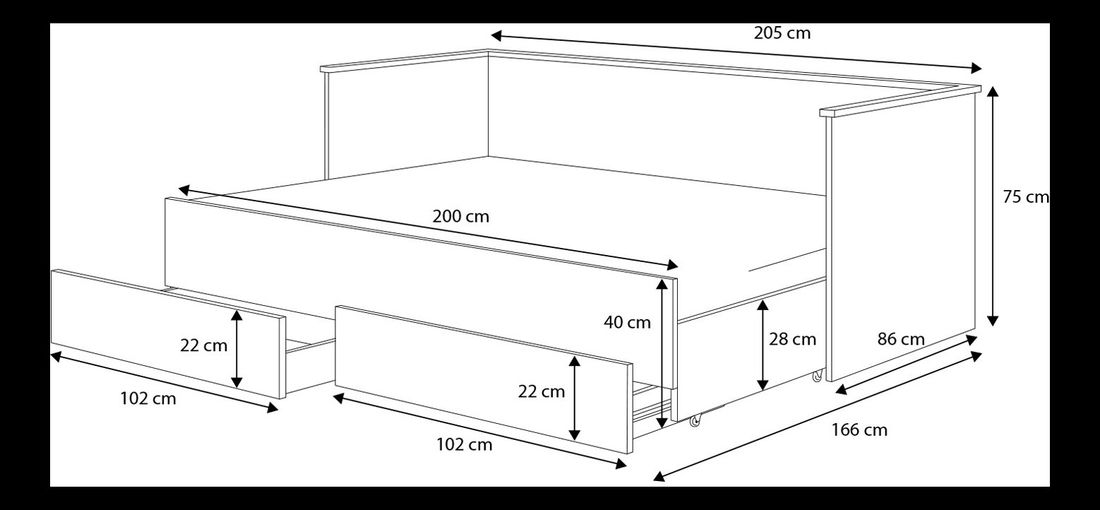 Pat pentru copii, extensibil200x80-160 cm Henrieta (cu somieră și saltea) (Alb)