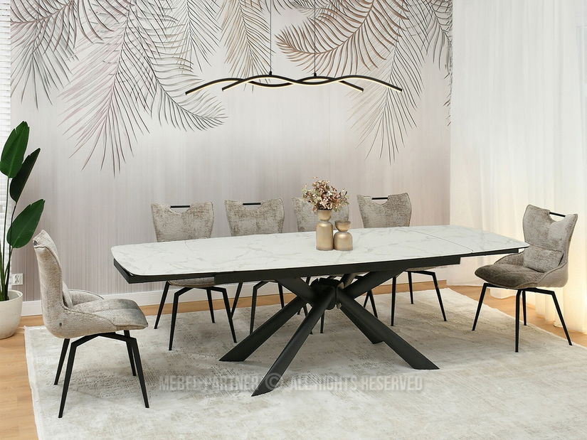 Blagovaonski stol Denzel (bijeli mramor + crna)