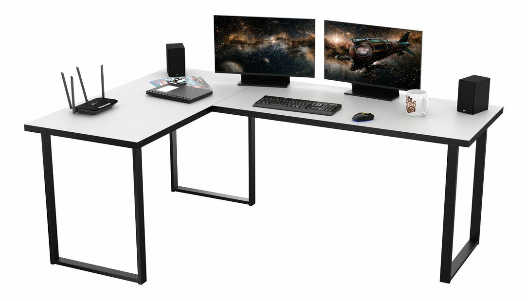 Sarok PC asztal Vintid (fehér + fekete) *bazár