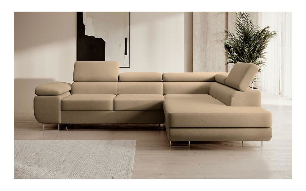 Rohová sedacia súprava Stiletto (P) (béžová stredná + strieborná)