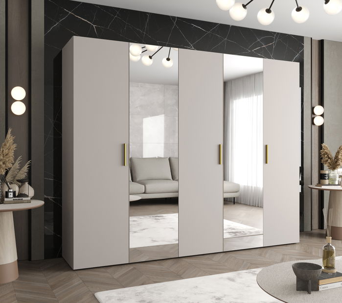 Dulap de haine 250 cm Borry 2 (Cașmir + Auriu)