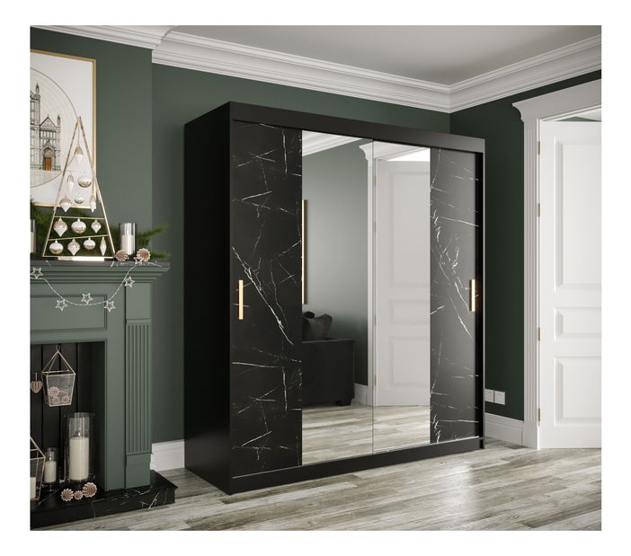 Šatníková skriňa 180 cm Marbelo T1 (matná čierna + čierny mramor)