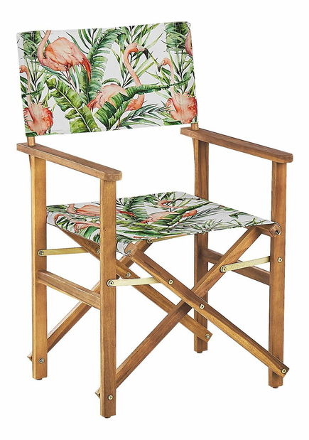 Set 2 vrtne ležaljke s rezervnim presvlakama Ciala (svijetlo drvo + uzorak flaminga)