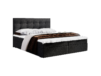 Pat matrimonial Boxspring 160 cm Fade 2 (negru) ( cu saltea și sp. depozitare)