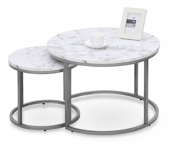Set 2 ks. Konverenčných stolikov Palea (mramor + strieborná)